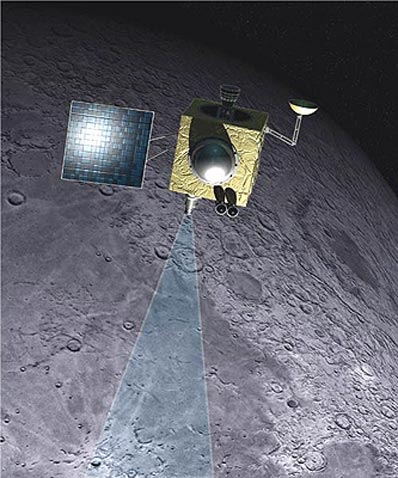 Chandrayaan-1 spacecraft above the lunar surface (Artist's impression: ISRO)